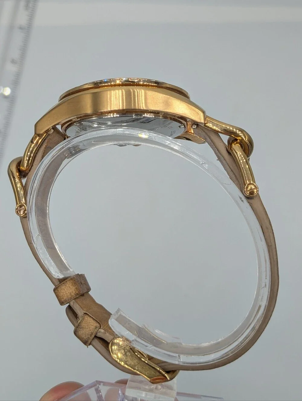 Fossil Watch Riley Women's Beige Gold Crystal Bezel Analog Dial Quartz Wristwatc